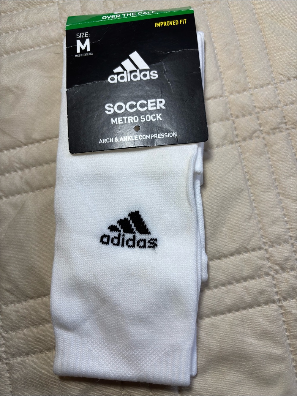 adidas White Soccer Metro Athletic Socks with Black Logo